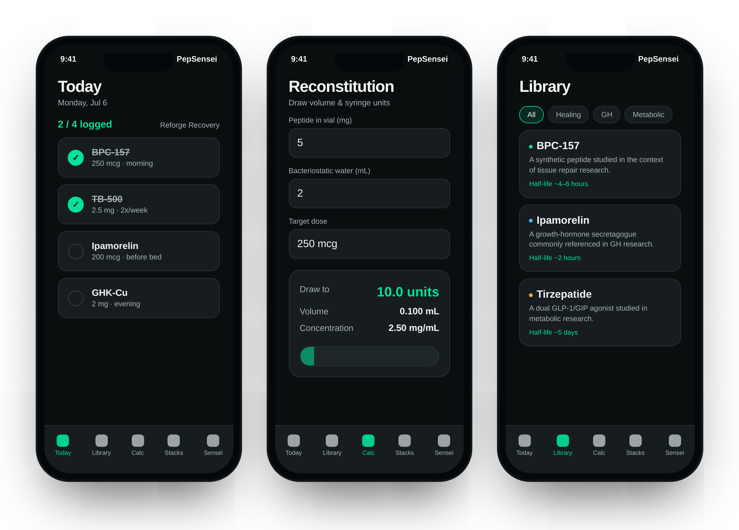 PepSensei: Today schedule, reconstitution calculator, and peptide library